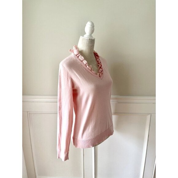 Chaps Pink Cotton Blend Ruffle Neck Sweater M - Picture 2 of 4
